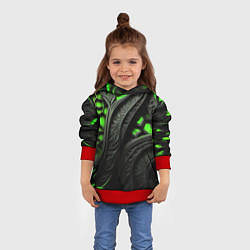 Толстовка-худи детская Green black abstract, цвет: 3D-красный — фото 2