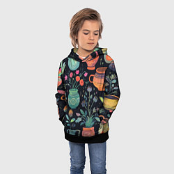 Толстовка-худи детская Паттерн из цветочных горшков, цвет: 3D-черный — фото 2