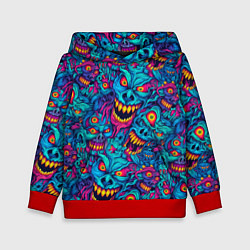 Толстовка-худи детская Неоновые монстры - graffiti art style pattern, цвет: 3D-красный