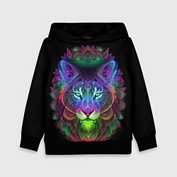 Толстовка-худи детская Разноцветный неоновый лев, цвет: 3D-черный
