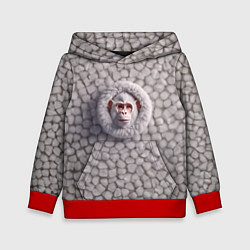 Толстовка-худи детская Забавная белая обезьяна, цвет: 3D-красный