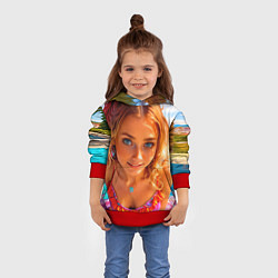 Толстовка-худи детская Девушка на курорте у бассейна, цвет: 3D-красный — фото 2