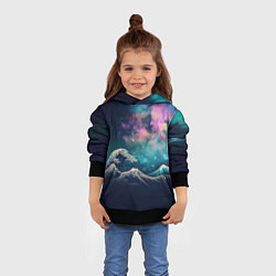 Толстовка-худи детская Космическая Большая волна в Канагаве, цвет: 3D-черный — фото 2