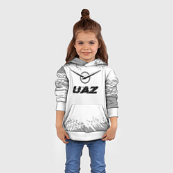 Толстовка-худи детская UAZ speed на светлом фоне со следами шин, цвет: 3D-белый — фото 2