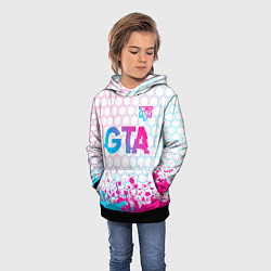Толстовка-худи детская GTA neon gradient style: символ сверху, цвет: 3D-черный — фото 2
