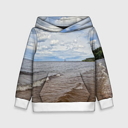 Толстовка-худи детская Волны на Ладожском озере, цвет: 3D-белый