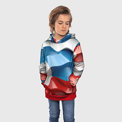 Толстовка-худи детская Абстракция в цветах флага РФ, цвет: 3D-красный — фото 2