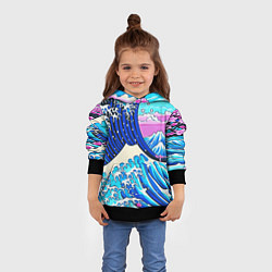 Толстовка-худи детская Большая волна в Канагаве сакура, цвет: 3D-черный — фото 2