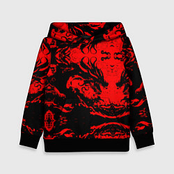 Толстовка-худи детская Черный дракон на красном небе, цвет: 3D-черный