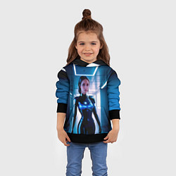 Толстовка-худи детская Девушка биоробот на космической станции, цвет: 3D-черный — фото 2