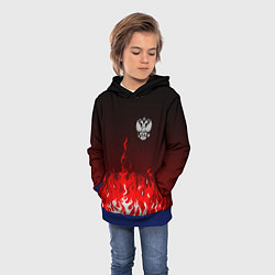 Толстовка-худи детская Герб РФ - красное пламя, цвет: 3D-синий — фото 2