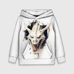 Детская толстовка Белый дракон выглядывает из стены