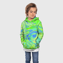 Толстовка-худи детская Неоновая абстракция волны, цвет: 3D-белый — фото 2