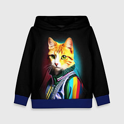 Толстовка-худи детская Модный рыжий кот - неон - поп-арт, цвет: 3D-синий