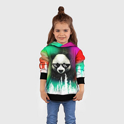 Толстовка-худи детская Панда в очках на фоне северного сияния и леса, цвет: 3D-черный — фото 2