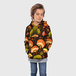 Толстовка-худи детская Грибы с листвой узор, цвет: 3D-меланж — фото 2