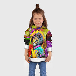 Толстовка-худи детская Funny lion cub - pop art, цвет: 3D-белый — фото 2