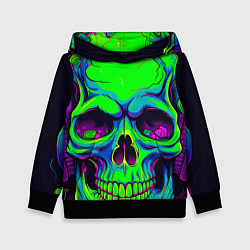 Толстовка-худи детская Ярко кислотный череп в наушниках, цвет: 3D-черный
