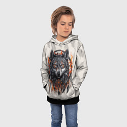 Толстовка-худи детская Волк и ловец снов с перьями, цвет: 3D-черный — фото 2