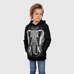 Толстовка-худи детская Индийский слон с узорами, цвет: 3D-черный — фото 2