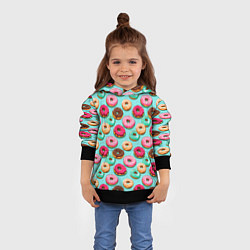Толстовка-худи детская Разноцветные пончики паттерн, цвет: 3D-черный — фото 2