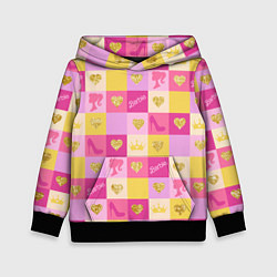 Толстовка-худи детская Барби: желтые и розовые квадраты паттерн, цвет: 3D-черный