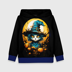 Толстовка-худи детская Синий кот колдун, цвет: 3D-синий