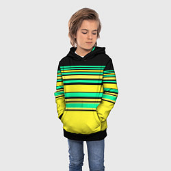 Толстовка-худи детская Разноцветный черно желтый с зеленым полосатый узор, цвет: 3D-черный — фото 2