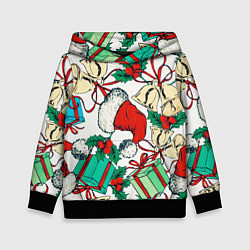 Толстовка-худи детская Узор с новогодними падарками, цвет: 3D-черный