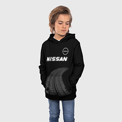 Толстовка-худи детская Nissan speed на темном фоне со следами шин: символ, цвет: 3D-черный — фото 2