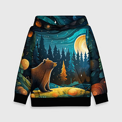 Толстовка-худи детская Хозяин тайги: медведь в лесу, цвет: 3D-черный