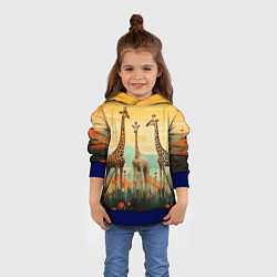 Толстовка-худи детская Три жирафа в стиле фолк-арт, цвет: 3D-синий — фото 2