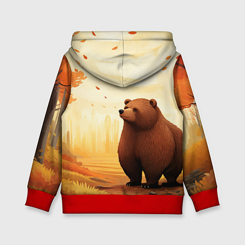 Детская толстовка Мишка в осеннем лесу фолк-арт / 3D-Красный – фото 2