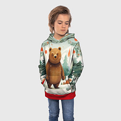 Толстовка-худи детская Рождественский мишка фолк-арт, цвет: 3D-красный — фото 2