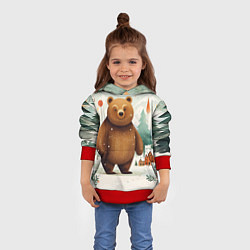 Толстовка-худи детская Рождественский мишка фолк-арт, цвет: 3D-красный — фото 2
