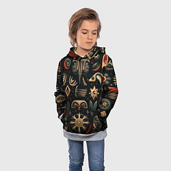Толстовка-худи детская Абстрактный узор в славянском стиле на тёмном фоне, цвет: 3D-меланж — фото 2