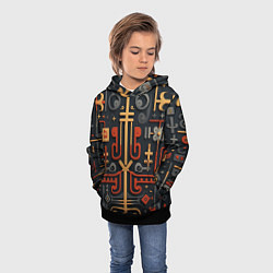 Толстовка-худи детская Абстрактный паттерн в славянском стиле на тёмном ф, цвет: 3D-черный — фото 2