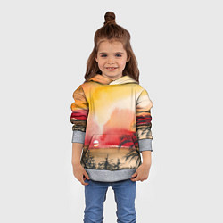 Толстовка-худи детская Тропический закат акварель, цвет: 3D-меланж — фото 2