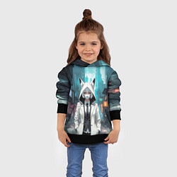 Толстовка-худи детская Девушка в плаще с ушками, цвет: 3D-черный — фото 2