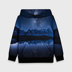 Толстовка-худи детская Галактическая зимняя ночь в горах, цвет: 3D-черный