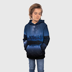 Толстовка-худи детская Галактическая зимняя ночь в горах, цвет: 3D-черный — фото 2