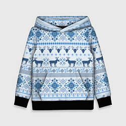 Толстовка-худи детская Blue sweater with reindeer, цвет: 3D-черный