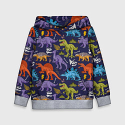 Толстовка-худи детская Мультяшные динозавры, цвет: 3D-меланж