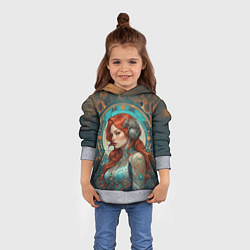 Толстовка-худи детская Рыжая воительница в броне, цвет: 3D-меланж — фото 2