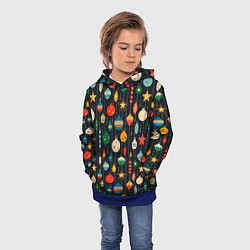 Толстовка-худи детская Новогодние ёлочные игрушки на черном фоне, цвет: 3D-синий — фото 2