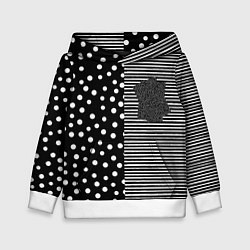 Толстовка-худи детская Мелкая полоска и белый горошек на чёрном, цвет: 3D-белый