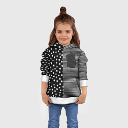 Толстовка-худи детская Мелкая полоска и белый горошек на чёрном, цвет: 3D-белый — фото 2
