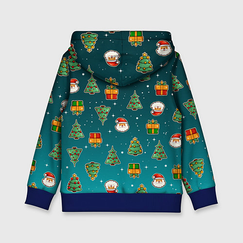 Детская толстовка Подарки новогодние елки и Санта - паттерн градиент / 3D-Синий – фото 2