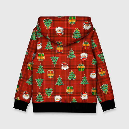 Детская толстовка Елочки и Санта - паттерн красная клетка / 3D-Черный – фото 2