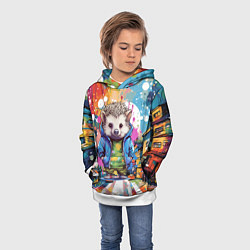 Толстовка-худи детская Городской ёжик, цвет: 3D-белый — фото 2